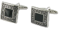 CL100 Cufflinks Black Enamel Roman Border 