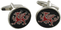 CL45 Cuff Links Black Round - Red Dragon 
