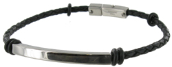 WB28 Leather/Stainless Still Thin Plaited Knot Black Bangle 