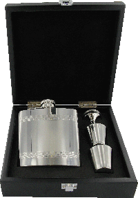 FLC15 - 6oz Flask Set Black Wooden Box